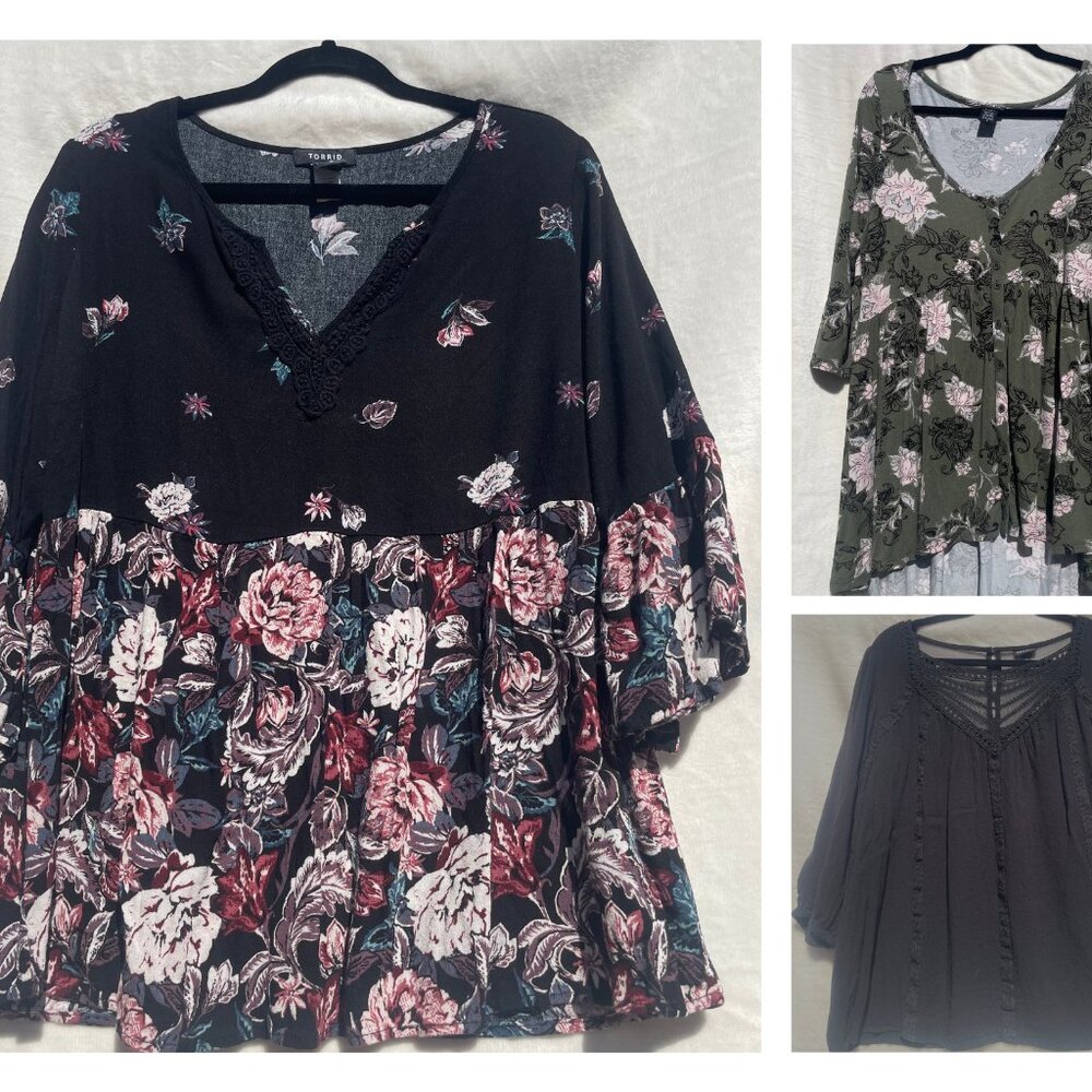 Lot 3 Torrid Plus Size Blouses | Size 0 | Lace, Floral, Paisley | Free Shippip